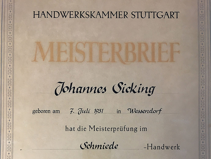 Der Meisterbrief vom Gründer der Martin Sicking GmbH in Stadtlohn